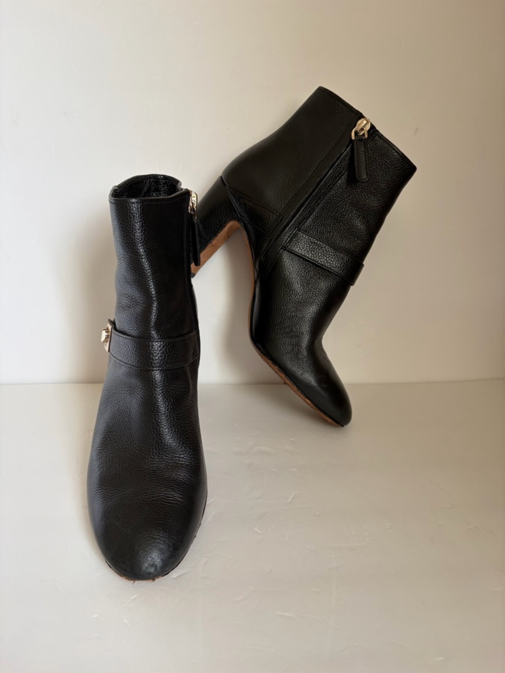 kate spade Black Leather Ankle Booties with Gold Zipper